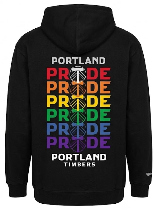 PORTLAND TIMBERS FC MEN'S LONG SLEEVE PRIDE STACKED HOODIE