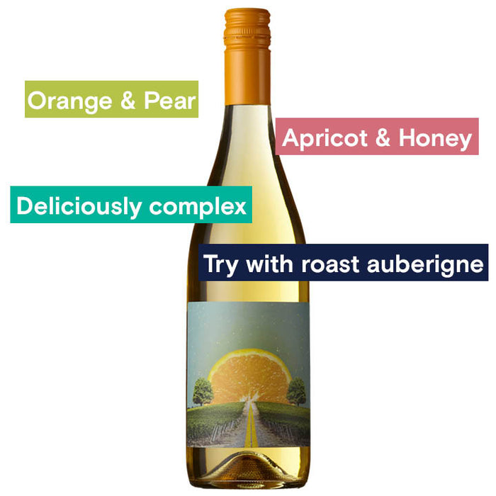 Reserve Wines Solara Orange wine 2021. Notes: Orange & Pear, Apricot & Honey, Deliciously Complex, Try with Roast aubergine.